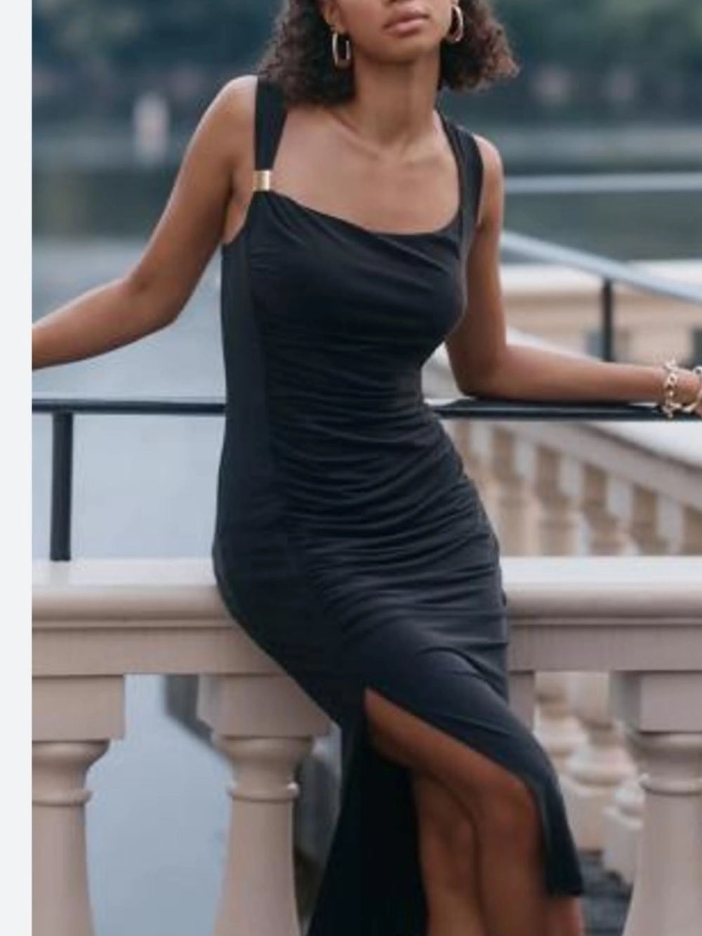 NWT Anthropologie Sleeveless Square-Neck w/ Slit Black Midi Dress, XL - Picture 3 of 12